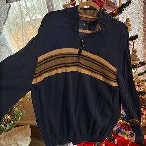 John Ashford Navy and Tan Zip-Up Sweater